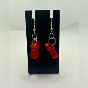 Handmade Barbiecore Barbie red flip flop earrings.